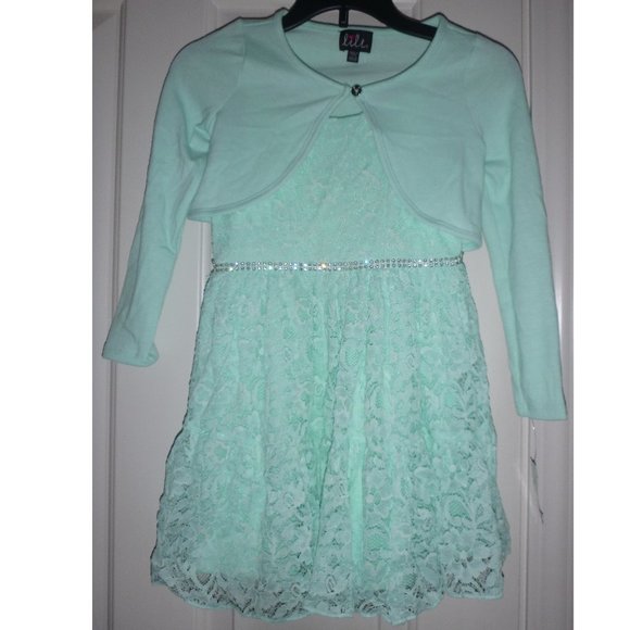 Girls Lilt Mint Green Lace Dress w Shrug Size XS 4/5 NWT Easter - Picture 1 of 3